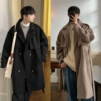 Manteau en laine mi-long pour homme, adapté à l'automne et à l'hiver, style anglais, longueur genoux, manteau long pour homme