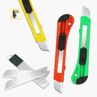 Couteau utilitaire en plastique durable en stock, lame en acier au carbone de 18 mm, rétractable, OEM, pour l'école, le bureau, les étudiants, le bricolage, la papeterie