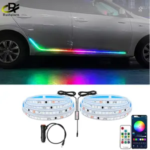 Lampu LED pintu mobil, setrip lampu papan lari dengan kontrol aplikasi jarak jauh nirkabel, lampu dekorasi suasana otomatis RGB 10 12