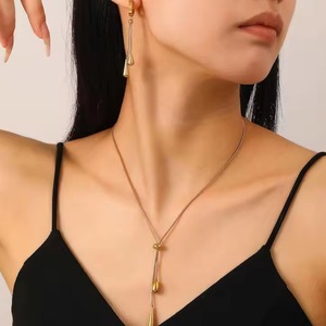 Conjunto de Collar en <span class=keywords><strong>Y</strong></span> con Cadena de Eslabones de Acero Inoxidable Chapado en Oro de 18k, Diseño de Corazón, Joyería en Capas para Uso Diario - Product Image 3
