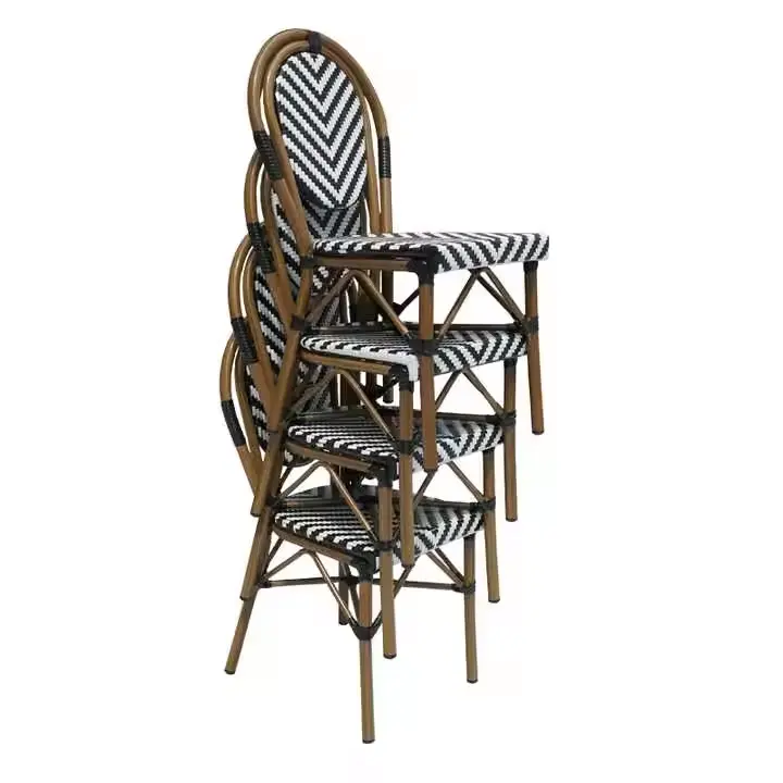 Factory Outlet OEM Multiple Style PE Rattan Stacking Chair Thick Aluminum for Outdoor Indoor Restaurant Bistro Dining Furniture