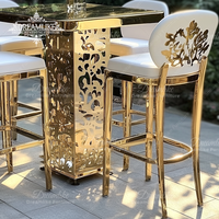 Ensemble de table et de chaises de bar moderne, mobilier de salle à manger d'hôtel, haut, en métal nordique et or luxueux, bar à cocktails