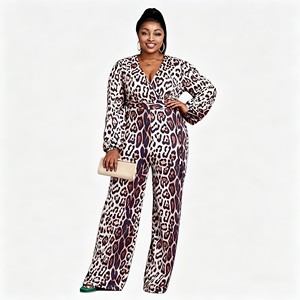 <span class=keywords><strong>Tuta</strong></span> <span class=keywords><strong>Elegante</strong></span> da Donna Taglie Forti con Stampa, Maniche Lunghe, Scollo <span class=keywords><strong>a</strong></span> V, Cintura e Gamba Larga, Ideale per Ogni Giorno, Feste e Serate - Product Image 6