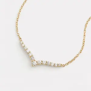 Delicate sterling silver cubic zirconia glittering bridal friendship necklace for girls diamond v shape pendant necklace