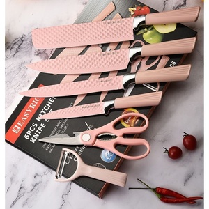 Vente chaude 6 pièces en acier inoxydable ensemble de <span class=keywords><strong>couteaux</strong></span> de cuisine couteau de Chef antiadhésif rose maison cadeau caractéristique jetable - Product Image 1