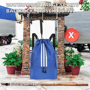 Sac à dos en nylon bleu avec cordon de serrage, poches latérales en filet et compartiment avant zippé, capacité 30-40L, pour le sport et les activités de plein air - Product Image 2