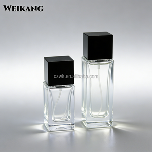 Flacon de parfum vide en verre de luxe, forme carrée, fond épais, 30 ml, 50 ml, avec vaporisateur et couvercle en bambou noir - Product Image 1