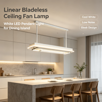 Ventilateur suspendu sans pales long et linéaire avec télécommande, lampe LED blanche silencieuse à courant continu pour la maison, la salle à manger, le bureau, la cuisine, l'îlot, la décoration