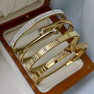 Набор браслетов QISEN из нержавеющей стали с цирконами, не тускнеет, с покрытием из 18-каратного золота, модные классические браслеты с фианитами, женские украшения - Product Image 1