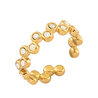 Minimalistischer Wasserdichter Edelstahl PVD 18K Vergoldeter Runder Zirkonia Verstellbarer Offener Ring für Damen Modeschmuck