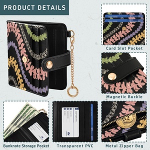 Portable Hawaii Lei Flower Custom Print PU Leather <b>RFID</b> Waterproof Zipper Closure Card Holder Purse Short <b>Wallet</b> Women <b>Wallet</b> - Product Image 5