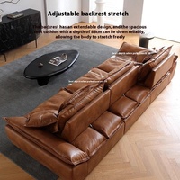 Canapé Bateau en Cuir Huilé Rétro, Profondeur d'Assise Extra Large, Style Antique, Canapé en Cuir à Dossier Réglable pour Salon