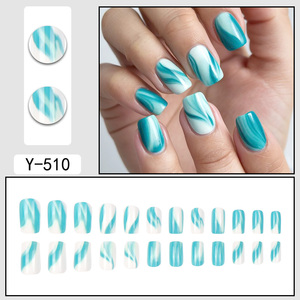 24 <span class=keywords><strong>uñas</strong></span> postizas artificiales pintadas con degradado <span class=keywords><strong>azul</strong></span> <span class=keywords><strong>de</strong></span> alta calidad Acabado brillante <span class=keywords><strong>de</strong></span> forma rectangular para uso diario Aplicación en los dedos - Product Image 6
