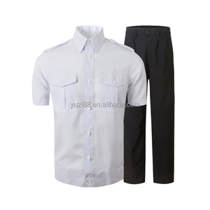 Profesyonel işlemeli özel logo düğme up erkek gömlek kısa kollu iş üniforma beyaz güvenlik görevlisi kıyafet ile pantolon - Product Image 2