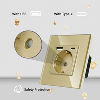 Interruptor de pared táctil 1/2/3 Gang 1 Way Enchufe estándar de la UE con enchufe eléctrico Panel de cristal Dorado 86*157mm