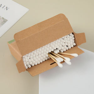 Hochwertige 100 Stück Wattes täbchen Flugzeug loch Hänge karte Bambus stock Wattes täbchen mit Kraft papier box für sanfte Reinigung - Product Image 4