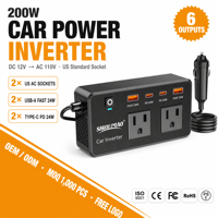 Convertisseur de courant pour véhicule DC vers AC 12V/24V, allume-cigare, onduleur de puissance USB PD24W 200W, prise US, Inversor De Corriente 12V 110V