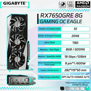 NOUVEAU GIGABYTE AMD GPU GDDR6 RX7650GRE GAMING OC 8GB Composants d'ordinateur de jeu de bureau en stock - Product Image 2