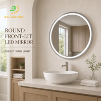 Miroir de salle de bain LED rond à éclairage frontal 60 cm, anneau givré 6000K, tactile et dimmable, anti-buée, IP44, pour commandes en gros par Joystar