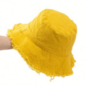 Chapeau Bob Femme Tendance Été en Coton Lavé, Personnalisable avec Logo, Couleur Unie, Pliable, Bord Effiloché, Vente en Gros - Product Image 5