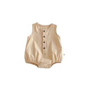 Tutina Unisex in puro cotone tutina estiva a bottone aperto vestiti per neonati vestiti sottili con tinta unita - Product Image 4