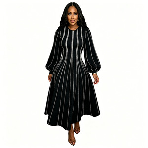 European and American fashion women's long sleeved printed dress with <b>lantern</b> sleeves and waist cinching <b>large</b> swing skirt - Product Image 1