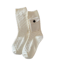 Chaussettes blanches en coton rétro pour femmes, épaisses, à poche, style européen, tendance, pour l'hiver et le printemps