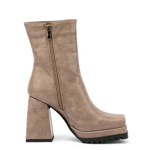 Short Daily <b>Shoes</b> Casual Anti-slip Sole Platform Square Toe Ankle Boots for Women Side Zip Chunky High Heels Unisex - Product Image 3