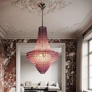 Lámpara <span class=keywords><strong>de</strong></span> Cristal Rosa Púrpura <span class=keywords><strong>de</strong></span> Estilo Europeo, Fabricada a Medida, Lámpara Colgante para Escalera, Candelabro para Sala <span class=keywords><strong>de</strong></span> Estar, Piso Central <span class=keywords><strong>de</strong></span> Edificio - Product Image 6
