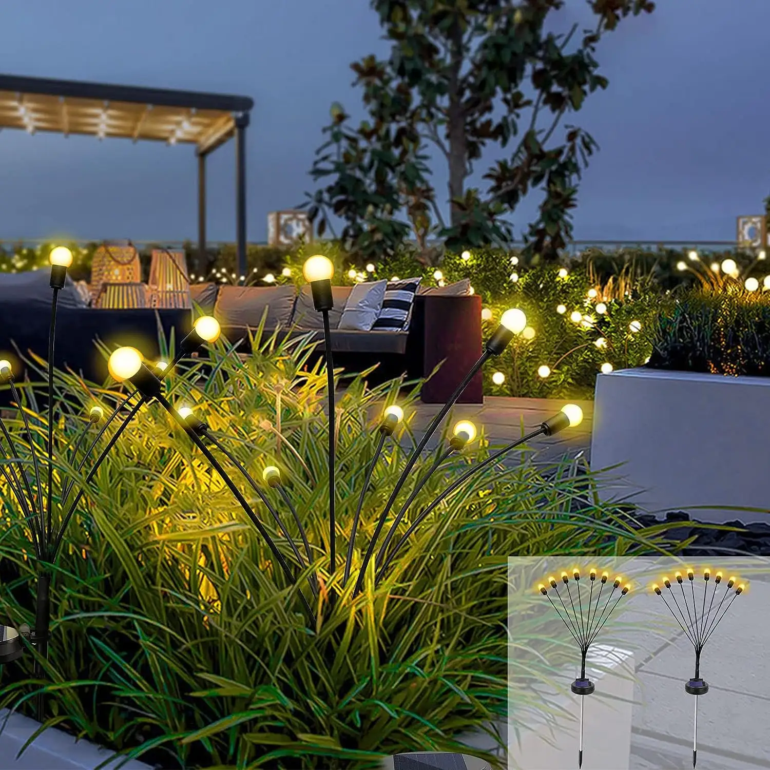 Yeni güneş çim lambası LED pnömatik firefly lambası açık su geçirmez güneş enerjili Firefly ışıkları güneş sallanan ışık rüzgar tarafından