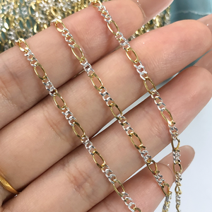 빈티지 2.5MM 피가로 3 + 1Two 톤 체인 쥬얼리 여성 S925 스털링 실버 믹스 골드 체인 - Product Image 2