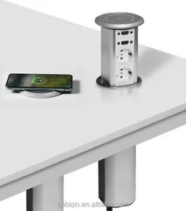 Conference Kitchen Island Pop Up Lifting Table Electrical Socket Outlet, Office Desk Power Supply With 15w Wireless Charger
