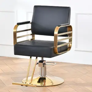 sillas barberos Suppliers-Silla de salón de peluquería para hombres y mujeres, silla de barbero de color dorado y azul, moderna, venta al por mayor, fabricante de China