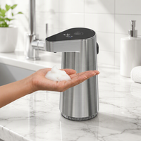 Distributeur de savon automatique à capteur en acier inoxydable imité, alimenté par USB, mural, pour usage commercial, bureau, hôtel, maison