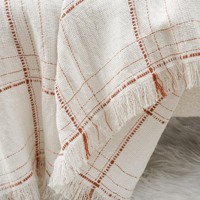 Plaid tissé 100 % polyester 50x60 pouces à motif rayé rouille avec franges pour canapé et décoration de ferme moderne