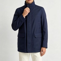 Manteau trench homme en cachemire et soie 2026, col rabattu, bleu marine, coupe ajustée, fermeture éclair, 340g