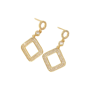 Pendientes colgantes de uñas de cobre rombo de moda minimalista para mujer con estilo con configuración de pavé de circón joyería de moda Pop - Product Image 6