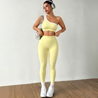 Ensemble élégant 2 pièces sans couture pour femme : soutien-gorge de yoga épaules dénudées et pantalon slim – Tenue de sport extensible pour gym et fitness