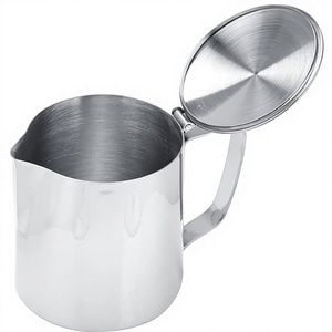 Pichet à lait en acier inoxydable avec couvercle et poignée pour café, latte et art latte, idéal pour le bureau et la cuisine, commande en gros - Product Image 4