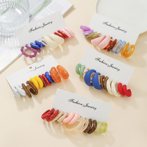 Pendientes de Aro Acrílicos en Forma de C, Diseño Geométrico Colorido, Joyería de Moda para Mujer, Accesorios de Moda - Product Image 3