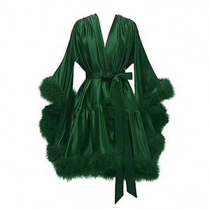 ダチョウの羽根良質在庫あり女性用ランジェリーファーローブ高級シルクプロムドレスパーティガウンセクシーイブニングエレガントドレス - Product Image 3