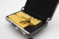 Maleta metálica en miniatura para muñecas con mini barra de oro artificial para muñecas BJD