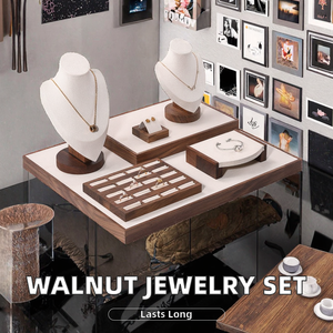 定制胡桃木戒指耳环项链手链吊坠展示架套装批发经典珠宝容器包装 - Product Image 2