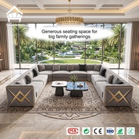 Canapé modulable en velours en forme de U, extensible, au design minimaliste moderne avec structure en métal doré en X, personnalisation complète pour projets de villas