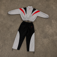 Ensemble de survêtement thermique homme streetwear personnalisé, color block, en Spandex/Coton, pour l'automne, avec veste zippée à col montant et pantalon large, 480g