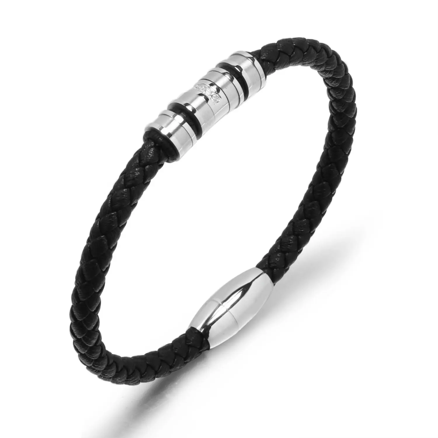 Customized Personalized Mens Leather Bracelet with Custom Beads Engraved Names Braid Leather Bracelet for Men