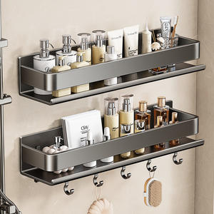 Étagère murale rectangulaire LuckyTao sans perçage avec crochets et barre pour salle de bain, cuisine, balcon, toilettes – Luxe léger - Product Image 3