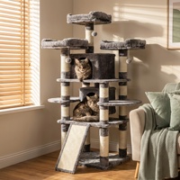 Arbre à chat multifonctionnel en bois avec maisonnette fermée et lit confortable