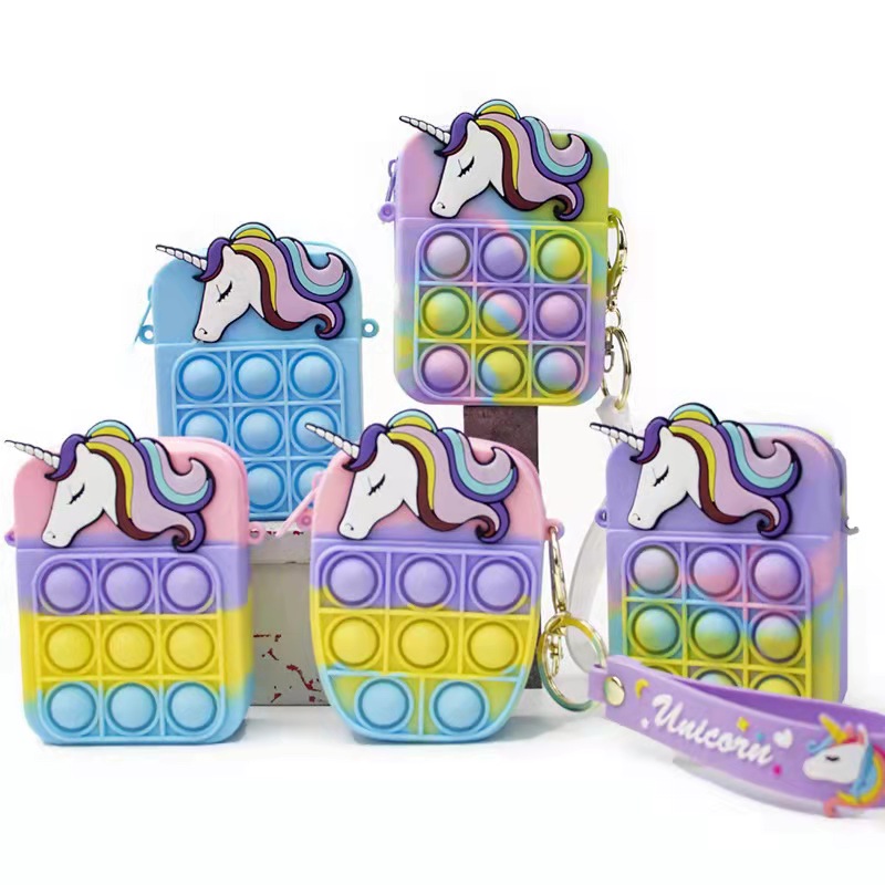 Силиконовый кошелек для снятия стресса с аутизмом на заказ, милый детский мультяшный фиджет, игрушка-пузырь, единорог, кошелек для монет