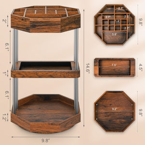 360旋转木质化妆品收纳器3层桌面储物架家居化妆品收纳器托盘 - Product Image 6